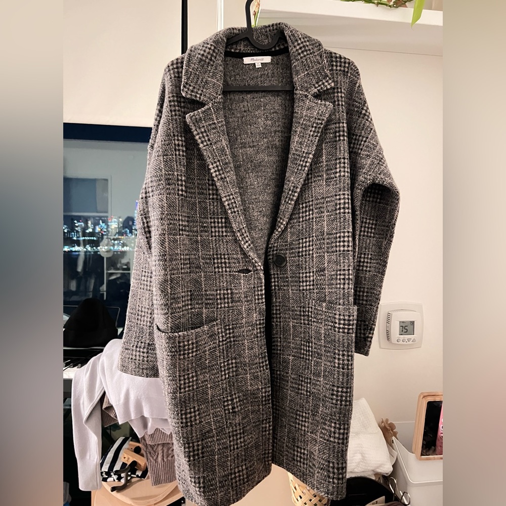 Madewell Wool Sweater Coat in Plaid